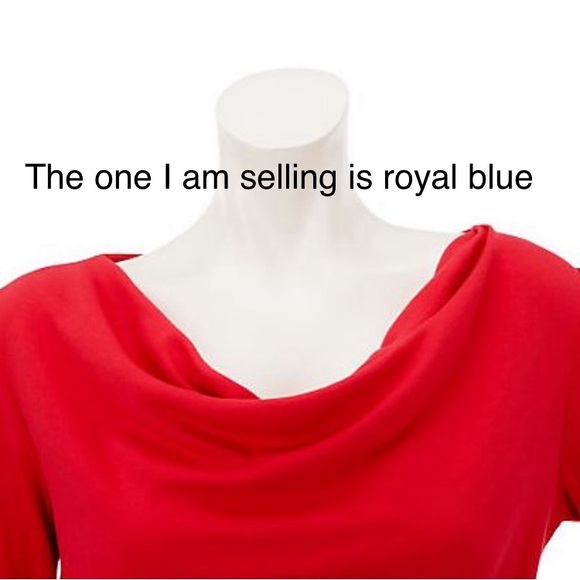 Bob Mackie’s Drape Neck Bracelet Sleeve Knit Top In Royal Blue. Size 1X. - Picture 10 of 12